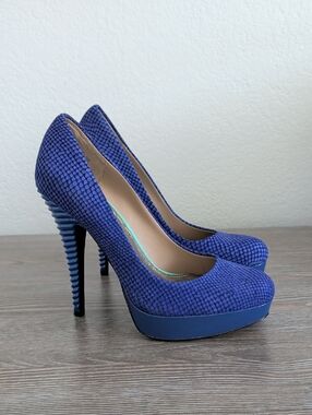 RACHEL ROY Kamaria Cobalt Blue Python Leather Platform Stiletto Corkscrew Heel 8